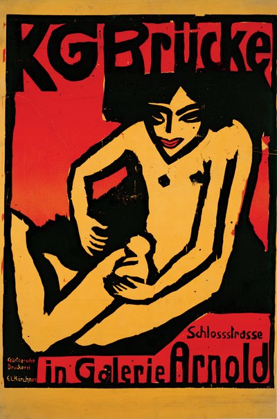 Cartaz para a exposição para o grupo de artistas Die Brücke na Arnold Gallery Dresden de Ernst Ludwig Kirchner